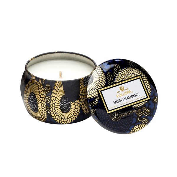 Voluspa aromātiskās sveces Moso Bamboo metāla trauciņā